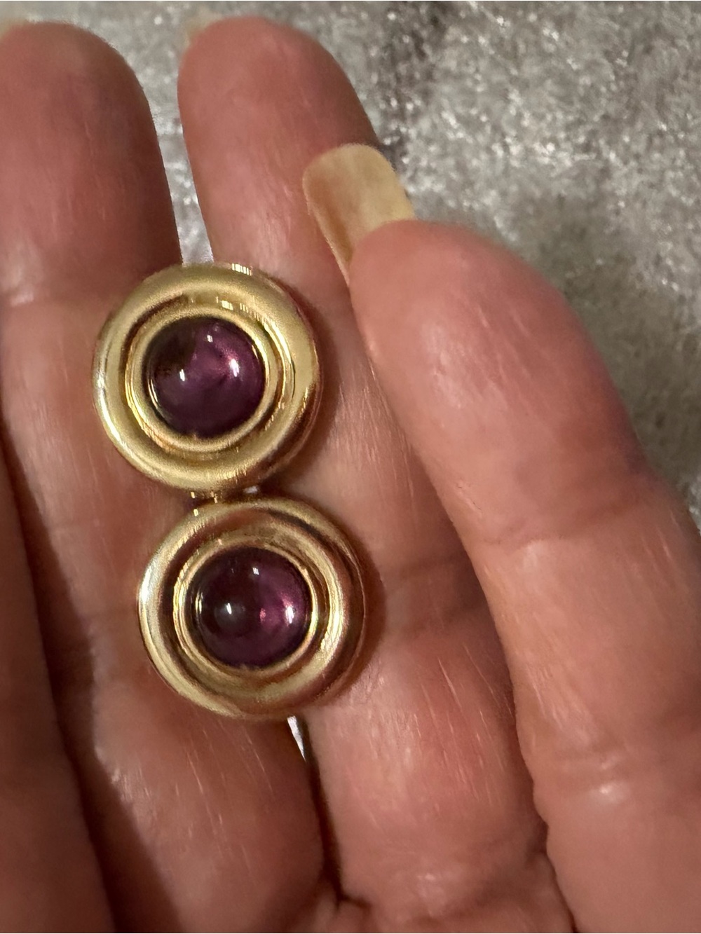 Avon Gold-Tone Earrings with Violet Cabochon Centers Clip On